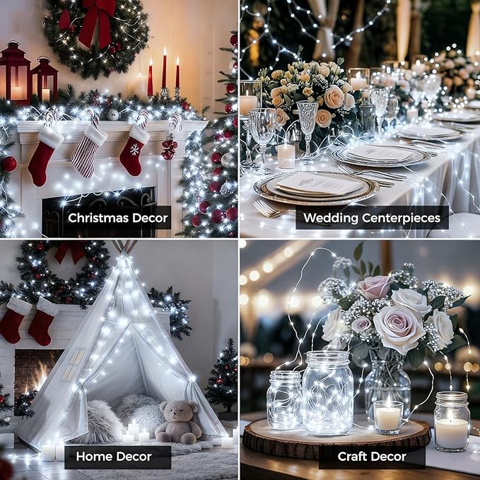litogo 20 Pack 7FT 20 LED Fairy Lights Battery Operated, 3 Lighting Modes, Bulk Mini Twinkle String Lights Waterproof Silver Wire for Weddings Mason Jars Party Christmas Decorations-Cold White