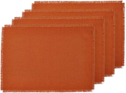 Solino Home Fringe Linen Placemats Set of 4-14 x 19 Inch Placemats Cinnamon - 100% Pure Linen Table Mats for Fall, Autumn - Handcrafted and Machine Washable