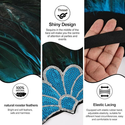 Women's Carnival Feather Headpieces Sequin Headdress for Wedding Masquerade Party Cosplay Feather Headbands