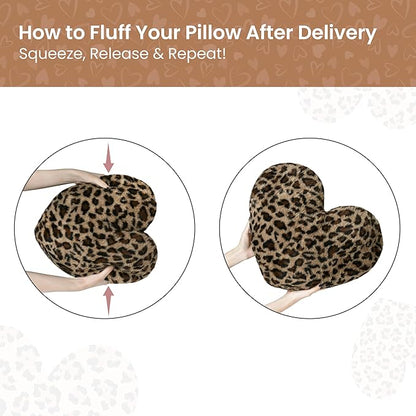 AELS Cheetah Print Heart Shaped Pillow, 20 Inches Decorative Leopard Love Pillow, Soft Fluffy Plush, Valentine's Day, Wedding, Living Room, Bedroom & Nursery Decor, Brown