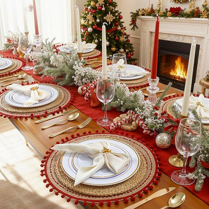 350Piece Gold Dinnerware Set for 50 Guests - Gold Plastic Plates with Disposable Cutlery Include:50Dinner Plates-50Dessert Plates-50Pre Rolled Napkins with Silverware for Christmas