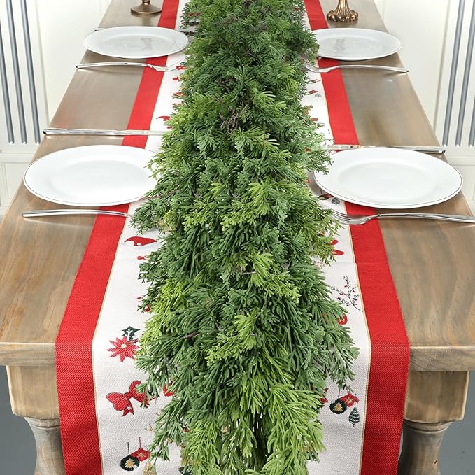 6 Ft Real Touch Christmas Garlands,Thick and Lush，Soft Bendable, Pine Cedar Garland Artificial Realistic, guirnaldas navideñas，Christmas Garland for Mantle,Outdoor Indoor Christmas Decorations