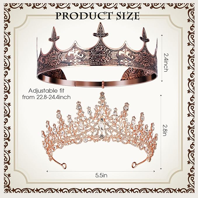 Sureio 2 Pcs King and Queen Crowns Set Antique Baroque Royalty Tiaras Costume Accessories for Halloween Couple Cosplay, Birthday Wedding Prom Party(Novel Style)