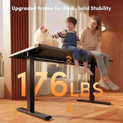 FEZIBO Standing Desk, 63×28 Inches Electric Height Adjustable, Sit Stand Up, Computer Office Desk with Splice Board, Black Frame/Black TOP