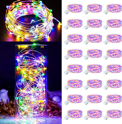 Fairy Lights,Silver Wire String Lights Waterproof,Battery Operated 7FT 20LED Firefly Starry Moon Lights for DIY Christmas Wedding Party Bedroom Decor (Colorful, 24 Pack)