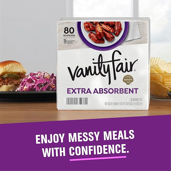 Vanity Fair Extra Absorbent Premium Paper Napkins, 160 Count, Disposable Napkins Made Soft And Strong For Messy Meals And Everyday Use