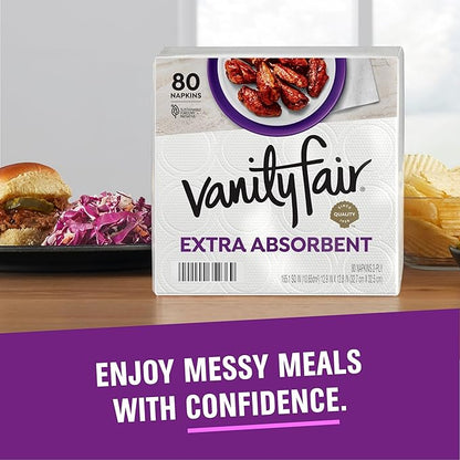 Vanity Fair Extra Absorbent Premium Paper Napkins, 160 Count, Disposable Napkins Made Soft And Strong For Messy Meals And Everyday Use