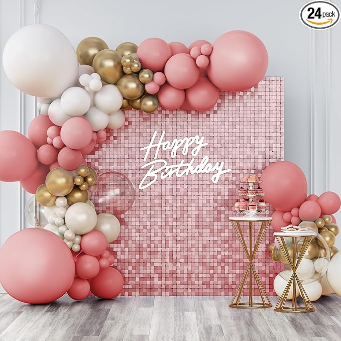 Shimmer Wall Backdrop Matte Pink Square Sequin Wall Panel Backdrop Decor for Wedding, Anniversary, Birthday, Party, 24 Panels