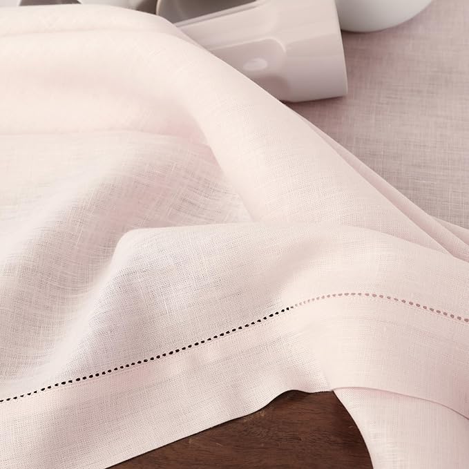 Solino Home Linen Placemats Set of 4 - Classic Hemstitch Pink Placemats 14 x 19 Inch - 100% Pure Linen Table Mats