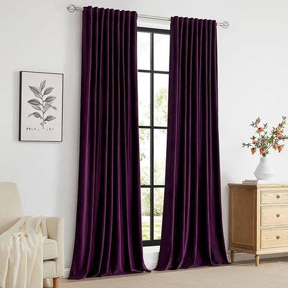 PRIMROSE Purple Velvet Curtains 84 inch Long for Living Room,Set of 2 Panels Blackout Rod Pocket Back Tab Window Treatment Room Darkening Heavy Decorative Curtains Drapes for Bedroom