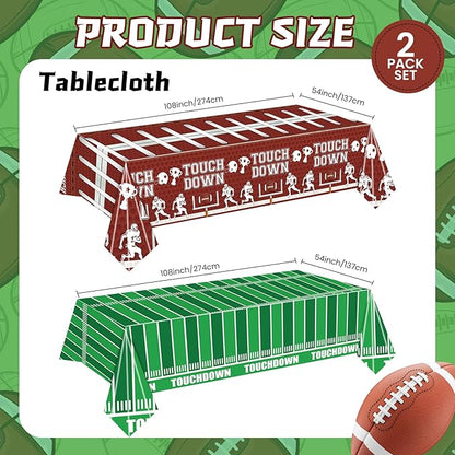 2 PCS Football Tablecloth Plastic 54 X 108Inch, Football Party Decorations Table Cloth Disposable Football Field Tablecloth Touchdown Table Cover for Football Birthday Party Supplies (Football)