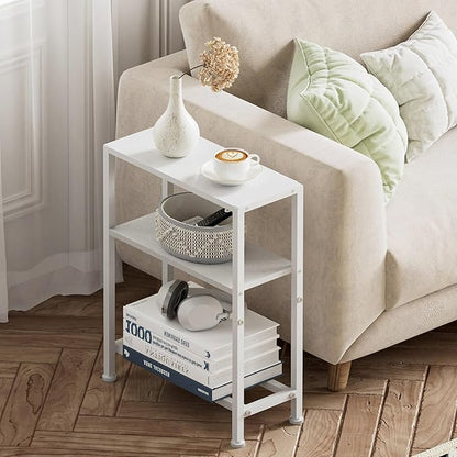 Narrow Side Table Set of 2 for Small Space, 2-Tier Small End Table with Shelf Holder, Slim Nightstand, Skinny Snack Couch Table in Living Room, Bedroom, Study, Kitchen and Balcony (White)