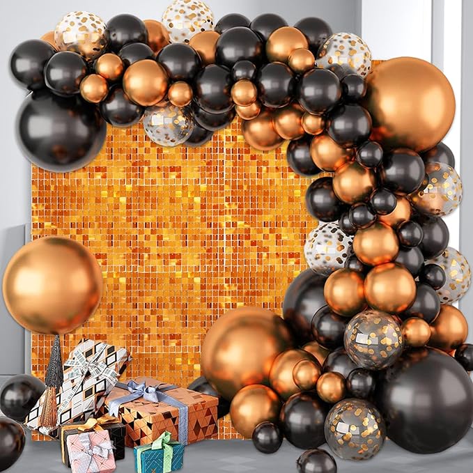 48 PCS Orange Shimmer Wall Backdrop, Square Sequin Photo Backdrops Panel, Glitter Wall Background for Birthdays, Weddings, Halloween, Engagements, Disco Bachelorette Party Decoration (6FTx8FT)