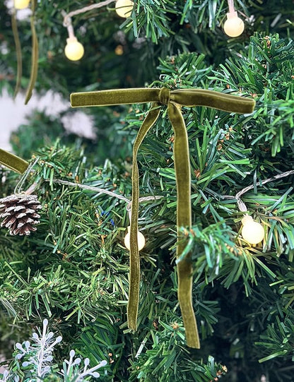 SIMISI RIBBON 24 Pcs Olive Green Velvet Christmas Tree Bows Door Garland Decor Vintage Wreath Bow (3/8'' Wide, 5 * 7 inch)