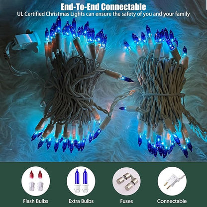 Christmas Lights 100 Count Blue Christmas Tree String Lights with White Wire for Outdoor Indoor Christmas Decorations Wedding Decorations Valentines Day Decor,UL Certified (21feet)