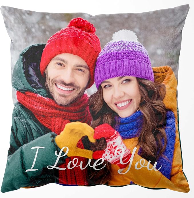 Easycosy Custom Pillow with Picture & Text, Two-Sides Velvet Customized Photo Pillowcase, 16"x16" Personalized Pillowcover with Photo, Custom Christmas Decor Love Gifts (Optional Pillow Insert)