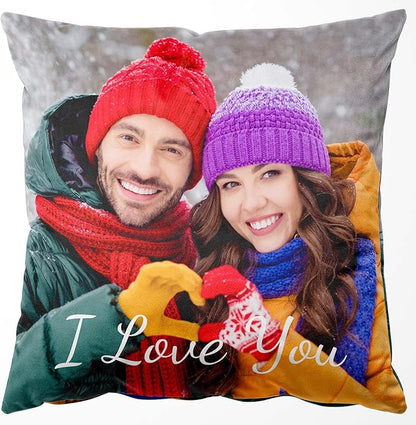 Easycosy Custom Pillow with Picture & Text, Two-Sides Velvet Customized Photo Pillowcase, 16"x16" Personalized Pillowcover with Photo, Custom Christmas Decor Love Gifts (Optional Pillow Insert)