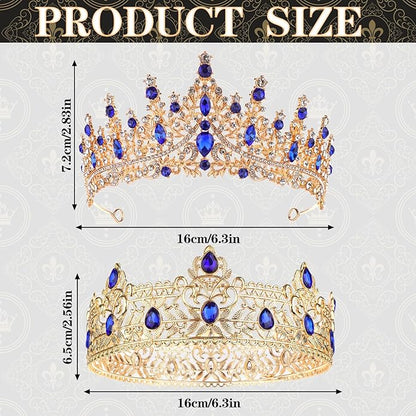 2 Pcs King and Queen Crowns Set King Crowns for Men Royal Crown with Black Rhinestone Crystal Crowns for Women Princess Crown Tiara Costume Headwear for Wedding Homecoming Party Decorations