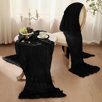 12 Pack Cheesecloth Table Runner 120 Inch Boho Rustic Gauze 10 FT Black Cheese Cloths Table Runners Decorations for Halloween Birthday Party Baby Shower Wedding Holiday Home Decor