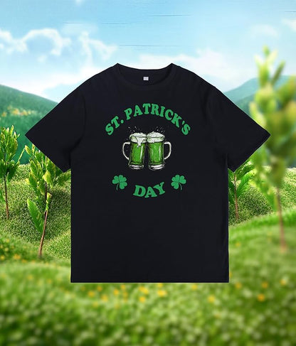 St. Patrick's Day Celebration Tee Beer Graphic Big and Tall Short Sleeve Cotton Festival Casual Gym Workout Tshirts