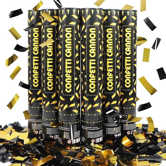 Black gold Confetti Poppers,6pack 12inch Confetti Wands For Birthday,Indoor Wedding,Party,Celebrations,Photo Shoots and New Year (Black gold 6Pack)