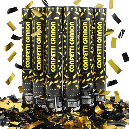Black gold Confetti Poppers,6pack 12inch Confetti Wands For Birthday,Indoor Wedding,Party,Celebrations,Photo Shoots and New Year (Black gold 6Pack)