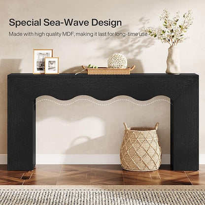 Tribesigns 63" Farmhouse Console Table, Wooden Couch Table Behind Sofa with Storage, Long Entryway Sofa Station, Narrow Console Stand with Base, Hallway Stand for Entryway, Living Room (1, Black)