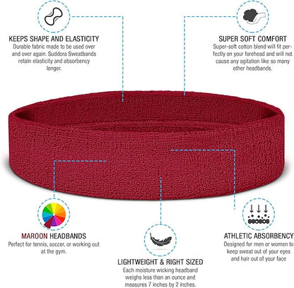 Suddora Workout Headband for Men and Women, Moisture-Wicking Athletic Sweatband, Lightweight Cotton Terry Cloth Bands for Basketball, Tennis, Football, Gym, Running, Cosplay & Costumes