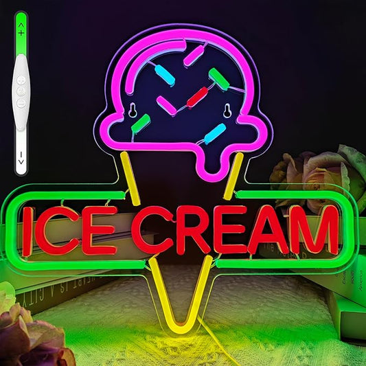 Ice Cream Neon Sign Light up Acrylic LED Lamp with USB Powered Ice Cream Letter Neon Light for Business Store Cafe Drink Shop Office Bedroom Restaurant Decor Adjust Brightness
