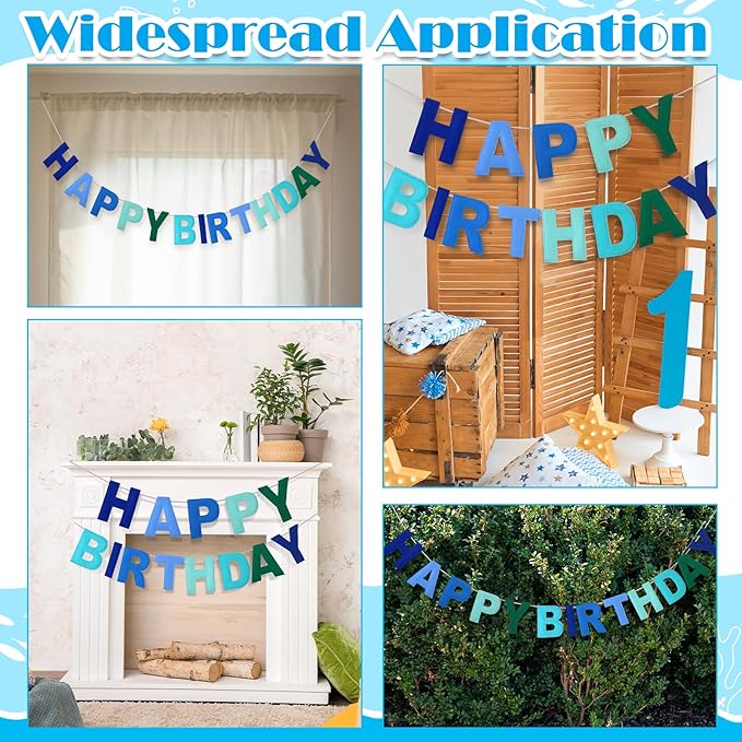 Felt Happy Birthday Garland Rainbow Banner Reusable Happy Birthday Sign Party Supply for Party Decor(Blue Color,Normal)