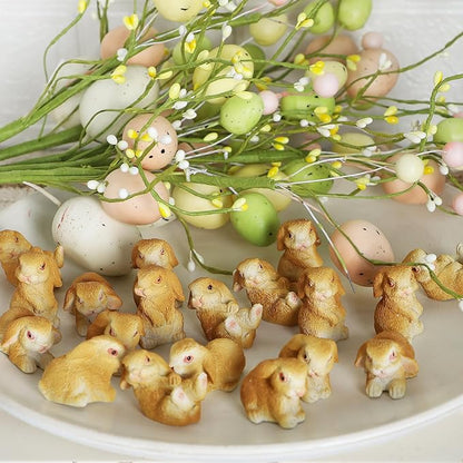 DR.DUDU 24 PCS Mini Bunnies Easter Decor - Mini Resin Animals Rabbits, Miniature Figurines Tiny Animals to Hide, Easter Egg Filler Stuffers DIY Crafts Fairy Gardens Table Decor (Brown)