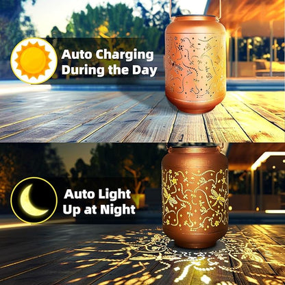 Solar Lanterns Outdoor Waterproof, Dragonfly Hanging Solar Powered Lantern, Hollowed-Out Metal Decor Lantern, LED Decorative Garden Light - Outdoor Garden Decoration for Patio, Yard, Pathway, Lawn