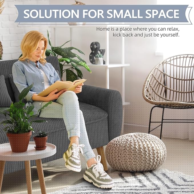 Shintenchi Small Modern Loveseat Couch Sofa, Mid Century Fabric Upholstered 2-Seat Sofa Couch Love Seats Furniture for Small Space, Dark Grey