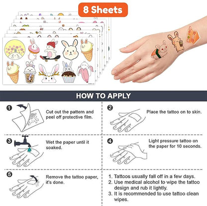 Bunny Temporary Tattoos 8 Sheets 85PCS Rabbit Bunny Party Decorations Favors Supplies Easter Bunny Theme Birthday Cute Tattoo Stickers Christmas Gifts for Boys Girls Kids Class School Prizes Carnival