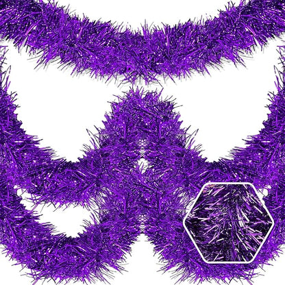 25 Feet Christmas Foil Fringe Banner Metallic Tassle Garland Metallic Backdrop Parade Floats Shiny Hanging Ceiling, Valentine's, Wedding, New Year Party Decorations(4" x 25', Purple)