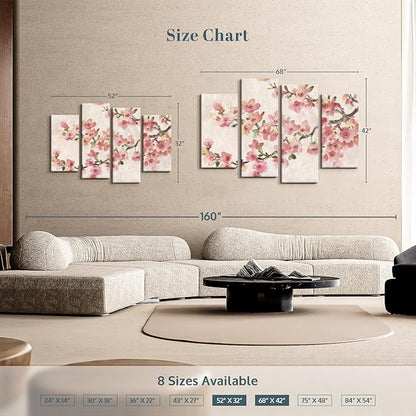 Elephant Stock Cherry Blossom Composition I Wall Art - Horizontal Canvas - 4-Piece Living Room Wall Decor - Branch Painting Canvas Print - Pink and Green Decor for Wall by Tim O'Toole - 52" X 32"
