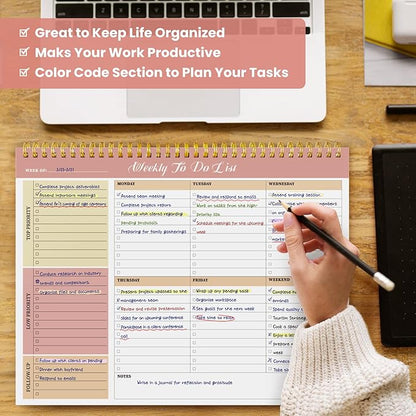 Weekly To Do List Notepad with 52 Undated Sheets（8.5"×11"）6 Pack - Undated Weekly Planner Notepad for Office Desk Accessories and Supplies - Sunshine Petal