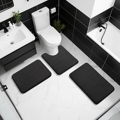 Yimobra Memory Foam Bath Mat, Super Soft Absorbent Bathroom Rug Non Slip, Quick Dry, Machine Washable Floor Carpet for Tub Shower, Home Decor Accessories, 24x17, Black