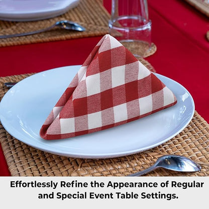 Urban Villa Cloth Napkins Set of 12 20x20 Inches 100% Cotton Napkins Cloth Washable Durable Reusable Absorbent Table Dinner Napkins Cloth for Christmas Hotel Lunch Restaurant Parties- Red White
