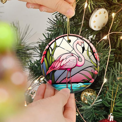 Flamingo Christmas Ornament - Ceramic Flamingo Ornament for Tree - Keepsake Gifts for Animal Lovers