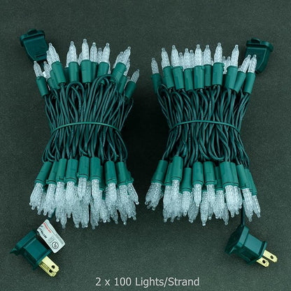 YULETIME Warm White Faceted LED Christmas Lights 200 Count 50 ft, Pack of 2 Strands 25 ft 100 Lights UL Certified Commercial Grade Green Wire Holiday String Light Set (Warm White)