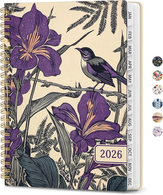2026 Planner, Weekly and Monthly Planner for Women, Jan 2026 - Dec 2026 Pretty 2026 Calendar Planner with Monthly Tabs, Inner Pocket, Spiral Binding, Perfect for Office Home School - 8.5" x 11", Iris Bird