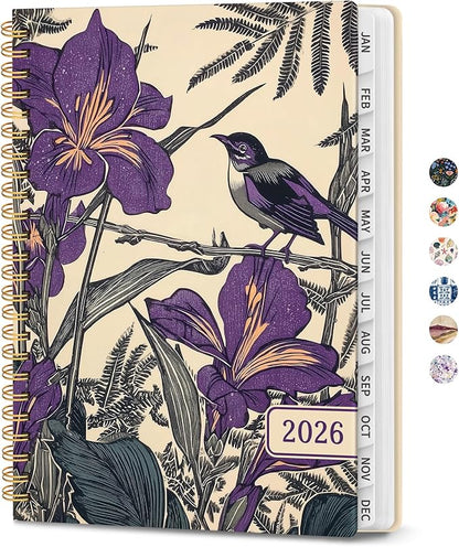 2026 Planner, Weekly and Monthly Planner for Women, Jan 2026 - Dec 2026 Pretty 2026 Calendar Planner with Monthly Tabs, Inner Pocket, Spiral Binding, Perfect for Office Home School - 6.3" x 8.5", Iris Bird