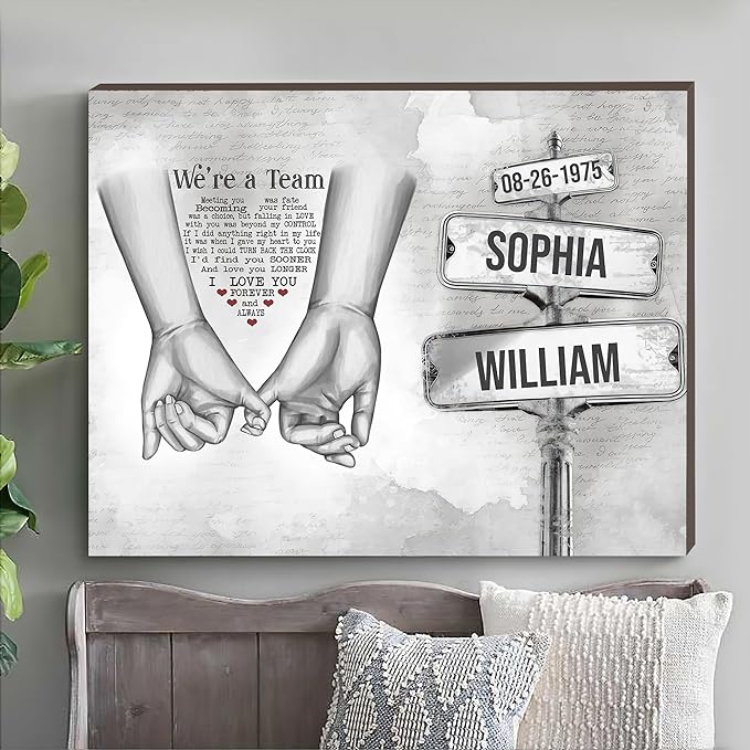 GABITA Personalized Couple Wall Art, Gift for Husband and Wife, Parent, Grandparent, We're A Team Canvas, Romantic Picture Frame Wedding Keepsake, Gift for Christmas, Valentine