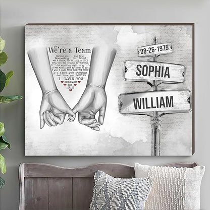 GABITA Personalized Couple Wall Art, Gift for Husband and Wife, Parent, Grandparent, We're A Team Canvas, Romantic Picture Frame Wedding Keepsake, Gift for Christmas, Valentine