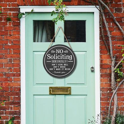 Funny No Soliciting Sign for House 12"x12" Do not Knock or Ring Doorbell Wooden Signs for Front Door Rustic No Soliciting Welcome Sign Hanging Decorations for Home Yard Garden Farmhouse Porch
