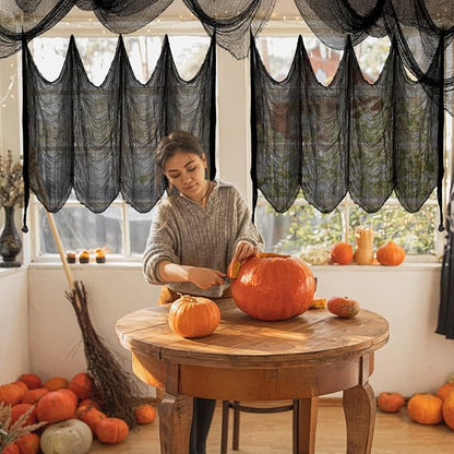 Halatool 30 X 90 in Halloween Creepy Cloth, 4 PCS Black Spooky Cheesecloth Scary Hanging Gauze Decor for Halloween Party Supplies Haunted Houses Windows Doorways Indoors & Outdoors