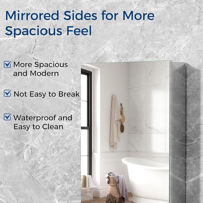 BROBIGBathroom Medicine Cabinet with Mirror, 24x32 Recessed or Wall Mirror Medicine Cabinet with Storage Adjustable Glass Shelves, Beveled Edge Mirrored Door with Aluminum Cabinet Hinges