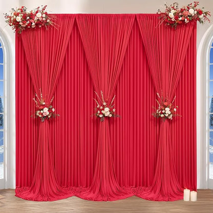 24 x 10ft Red Backdrop Curtains Photo Background Curtains 6 Panels (10'L x 4'W Each) with Rod Pocket, No-Wrinkle Polyester Backdrop Drapes for for Wedding Birthday Party Christmas Prom Dj Set up Event