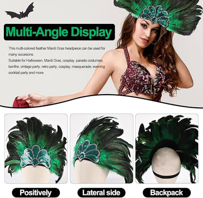 Women's Carnival Feather Headpieces Sequin Headdress for Wedding Masquerade Party Cosplay Feather Headbands